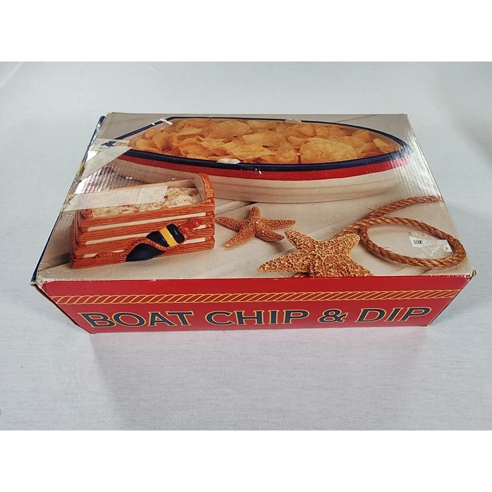 Vintage 1995 Boston Warehouse Chip & Dip Set Nautical Boat Coastal Beach Party